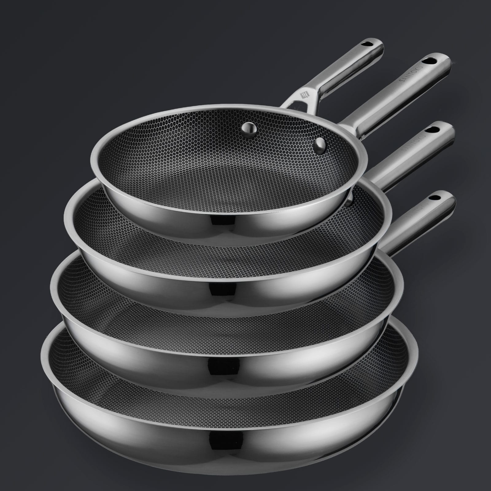 Hive Hybrid™ 8-Piece Pan & Lid Set (4 Frying Pans + 4 Matching Lids) - Image 3