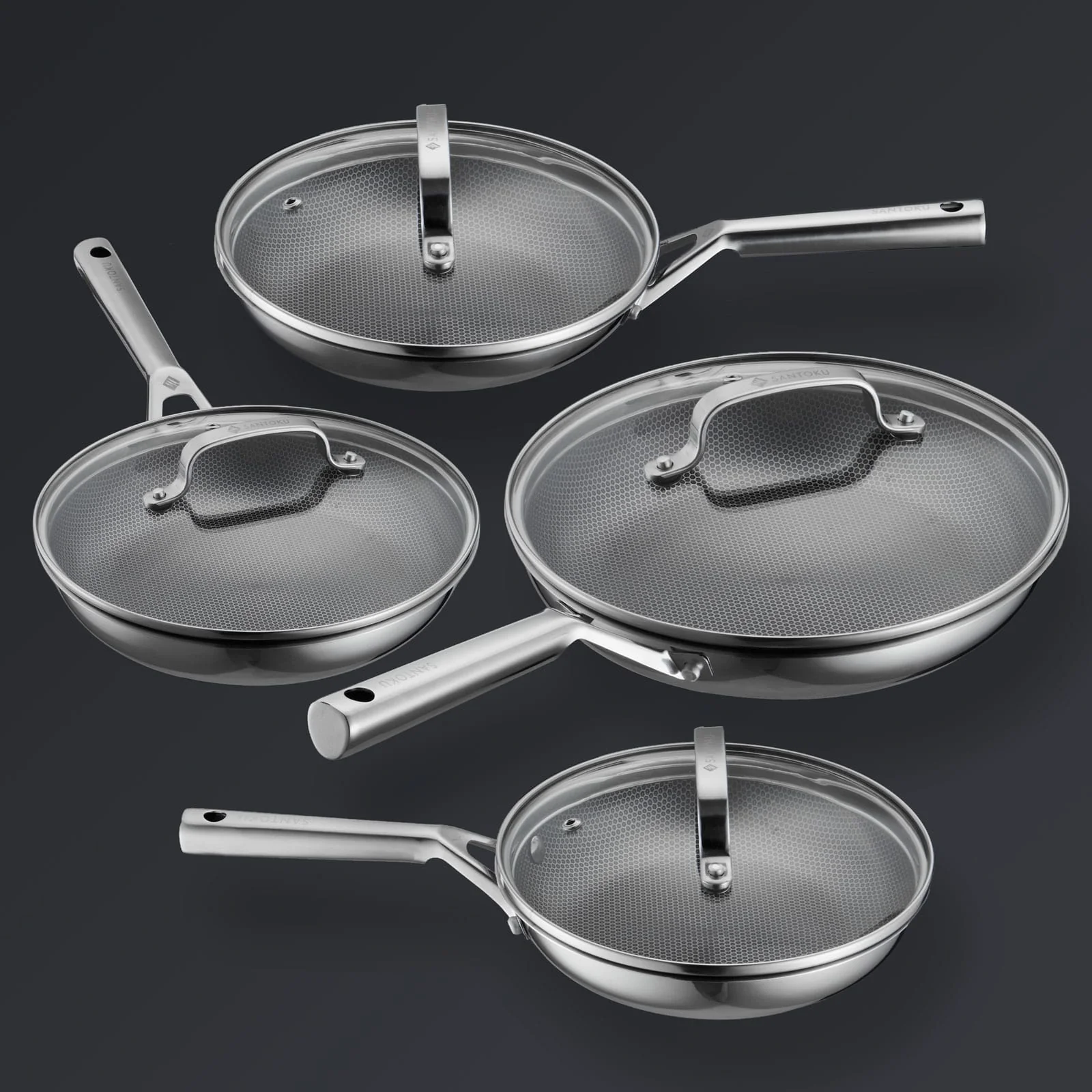 Hive Hybrid™ 8-Piece Pan & Lid Set (4 Frying Pans + 4 Matching Lids) - Image 6