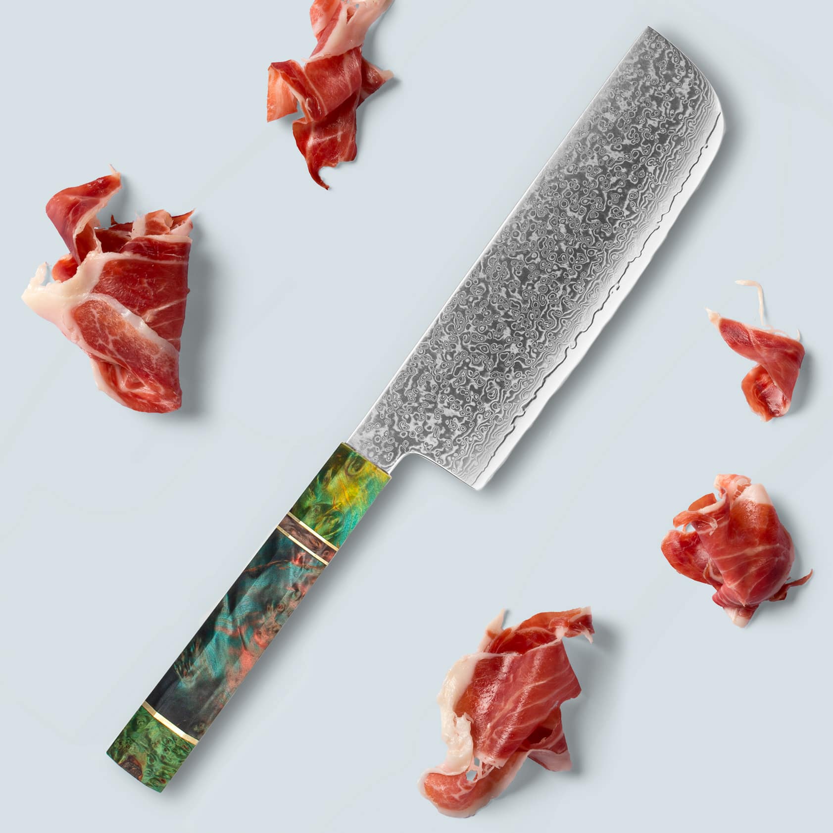 Ichika Damascus Steel Knife with coloured Octagonal Handle - Image 12
