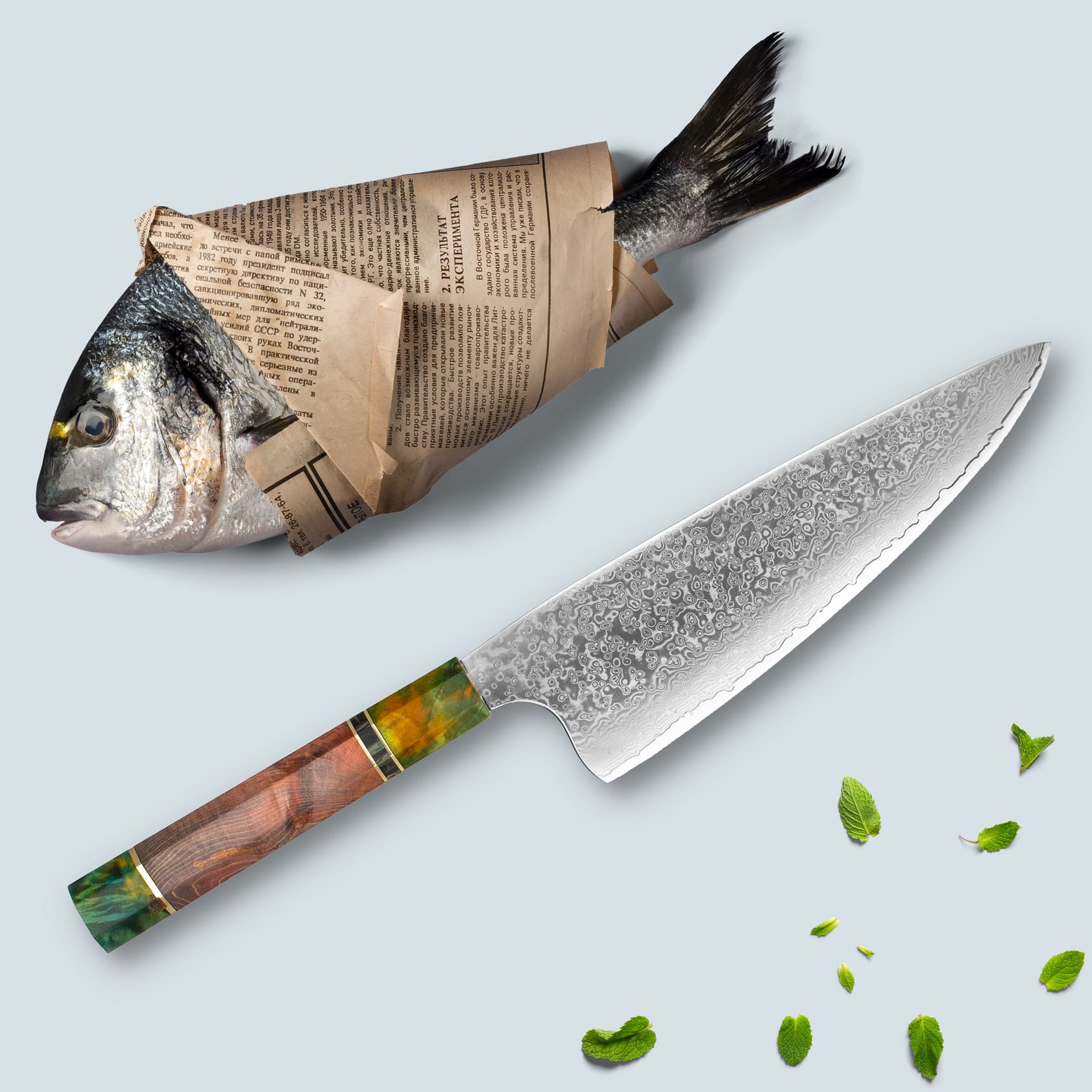 Ichika Damascus Steel Knife with coloured Octagonal Handle - Image 4