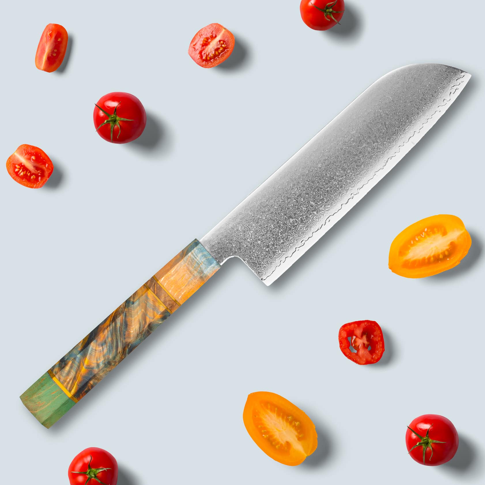 Ichika Damascus Steel Knife with coloured Octagonal Handle - Image 7