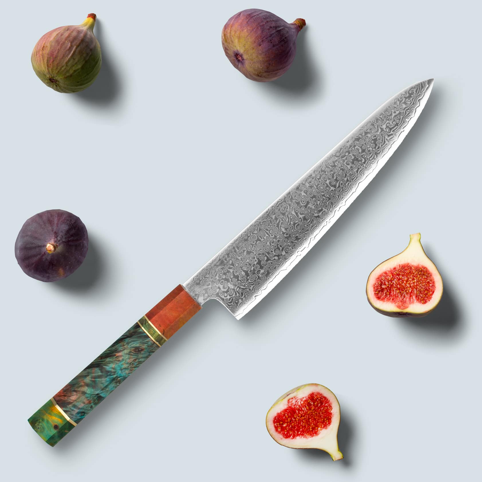 Ichika Damascus Steel Knife with coloured Octagonal Handle - Image 8